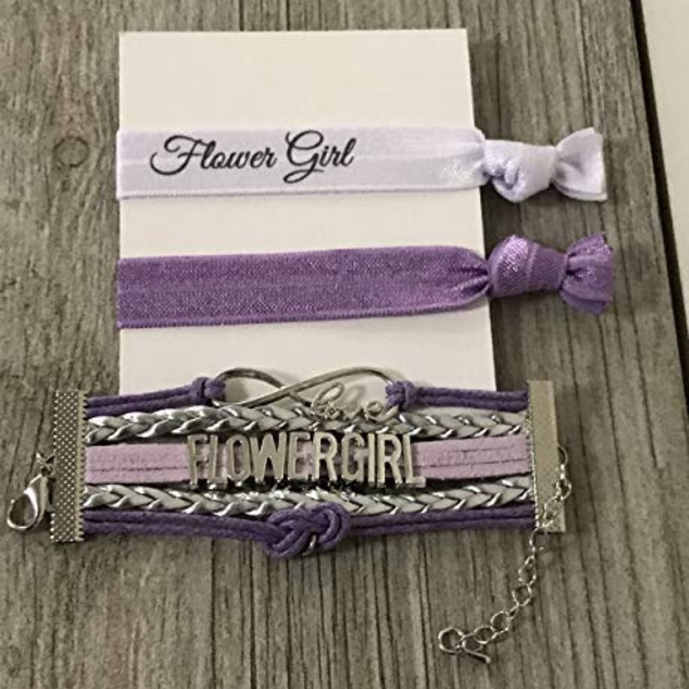 Flower Girl Purple Bracelet And Hair Ties Gift Set